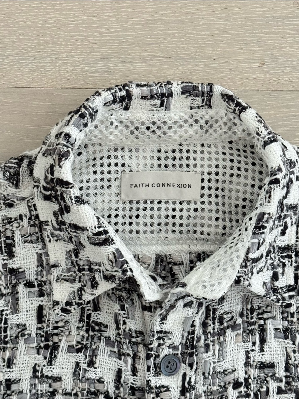 Faith Connexion Tweed Fitted Overshirt - White/Black/Silver - Size XS - Picture 3 of 8
